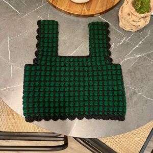 Green and Black Cropped Crochet Tank Top